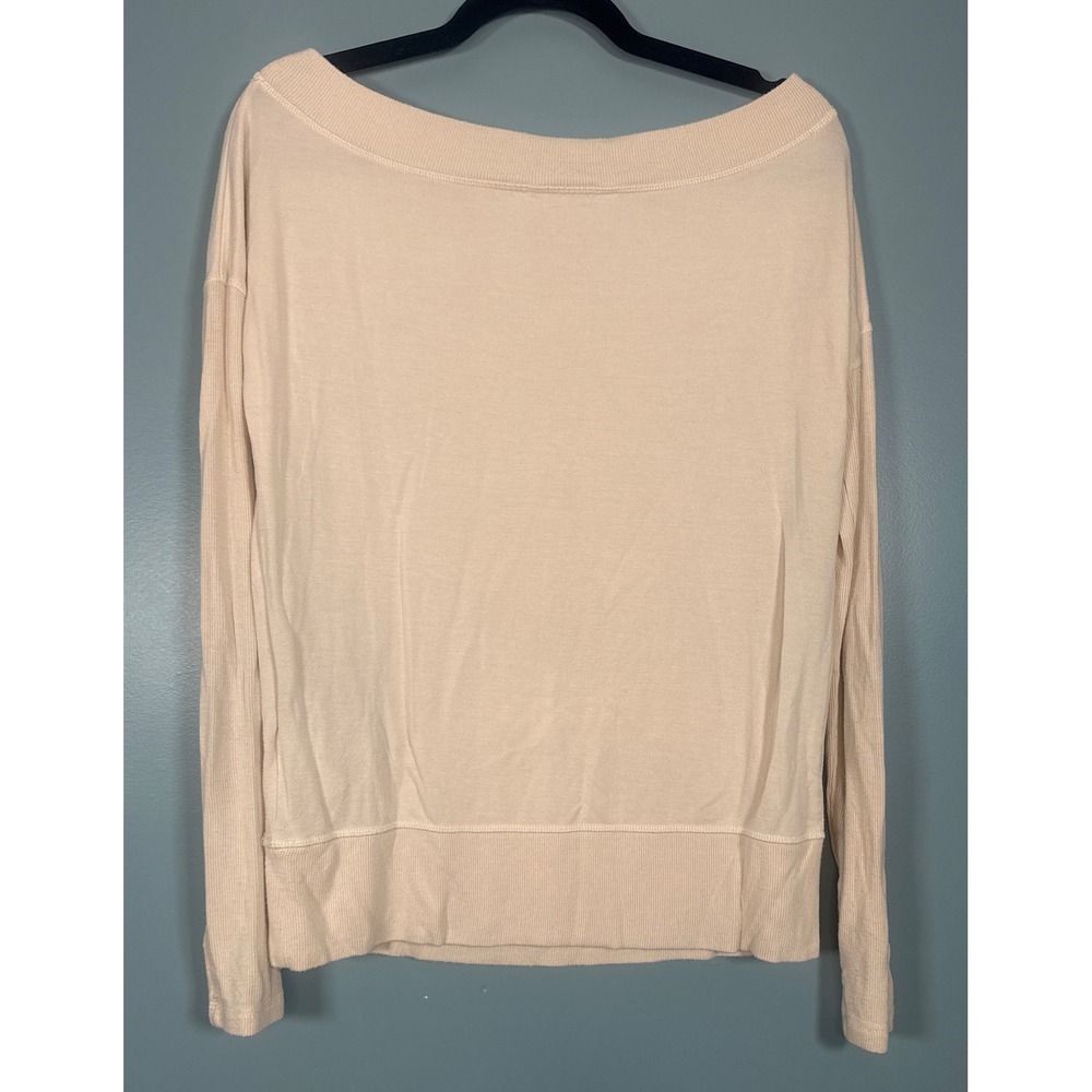 Athleta Studio Barre Sweatshirt Off Shoulder Thumbholes Beige Women's Size Small - Picture 2 of 6